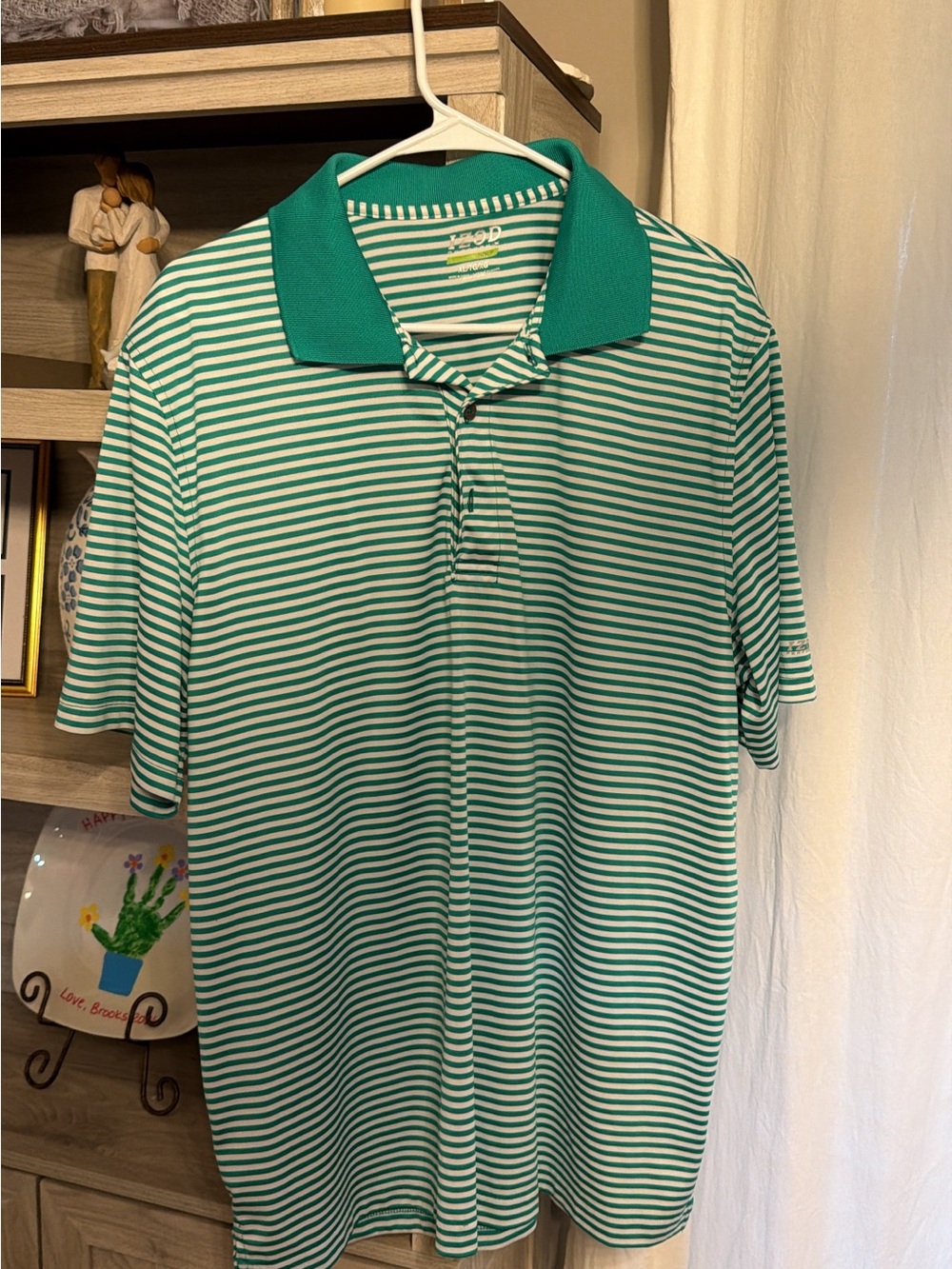 Izod Green and White Striped Polo Shirt